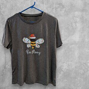 Bee Merry Holiday Women's Casual Crew Neck T-Shirt - Size Large